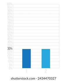 30% bars graph. Vetor finance, percentage and business concept. Column design with two sections blue