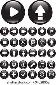 30 botones de medios negros. vector