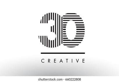 30 Black and White Number Logo Design with Vertical and Horizontal Lines.