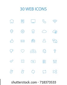30 Blue Color Simple Web Icons, Vector, Illustration
