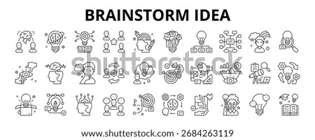 30 Brainstorm Idea Line Icons Vector - Brainstorming, Conceptual, Imagination, Insight, Brainwave, Solution, Idea Generation, Intelligence