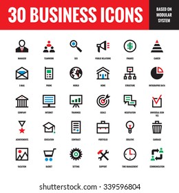 30 business creative vector icons based on modular system for presentation, website, booklet, resume and other project. Design elements. Concept signs collection. 