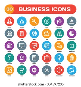 30 business creative vector icons in flat style for material design projects. Business sign set for website, blog, mobile application.