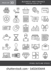 30 Business and finance line icon set flat design