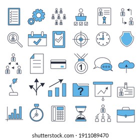 30 iconos de negocios. Iconos para negocios, gestión, finanzas, estrategia, marketing. Ilustración vectorial de estilo plano.