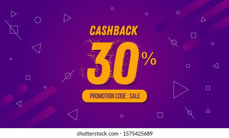 30% Cashback Sign Background for Ecommerce Desktop Landing Page, Website Header, Banner or Poster