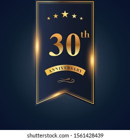 30 celebration logotype. anniversary logo with confetti golden colored isolated on black blue background, vector design for greeting card and invitation card and celebration event