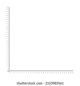 30 centimeters corner ruler scale template. Angle measuring tool with cm and mm markup and numbers. Vector outline illustration isolated on white background