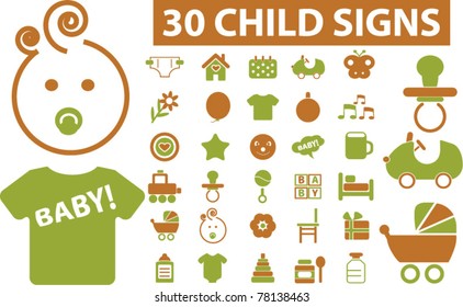 30 child icons, signs, vector illustrations