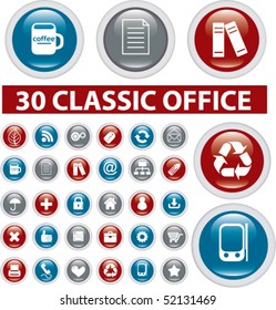 30 klassische Büroknöpfe. Vektorgrafik