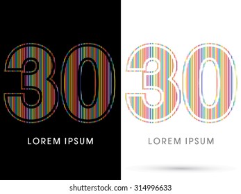 30 ,Colorful Font, designed using colorful line graphic vector.