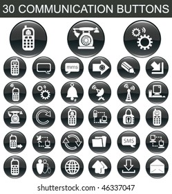 30 Communication Black Buttons Set