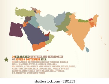 30 countries & territories of S & SW Asia (with Egypt). Each country can be used separately. More in portfolio.