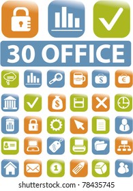 30 cute office buttons icons, signs, vector illustration