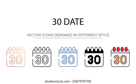 30 Date icon design with white background stock illustration