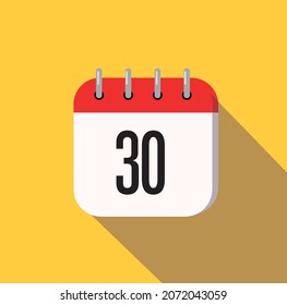 30 day calendar icon minimal modern flat design style with long shadow, vector illustration