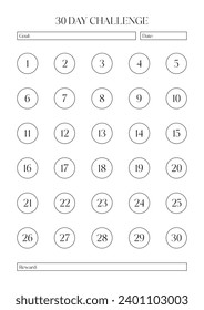 30 day challenge, Goal setting, Habit forming, Progress tracker