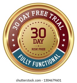 30 Day Free Trial. Vector Golden Badge.