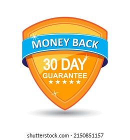 30 day guarantee. 100% money back guarantee label. Vector illustration. Orange Guarantee badge.