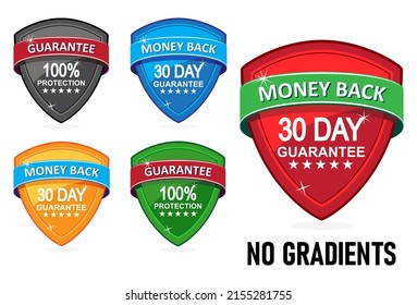 30 day guarantee. 100% money back guarantee label. Vector illustration. Set of Guarantee badges. - No gradients.