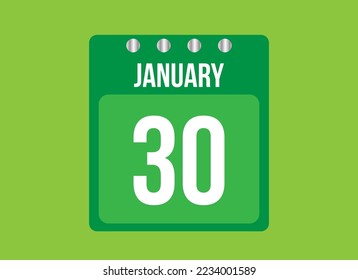 30 day january calendar vector. Calendar page icon for the month of january with metallic pin. Calendar on green background.