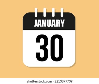 30 day january icon. Black and white january month calendar vector on orange background.