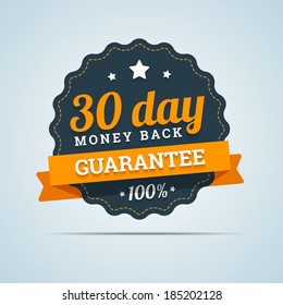 30 day money back badge. Vector illustration in flat style.
