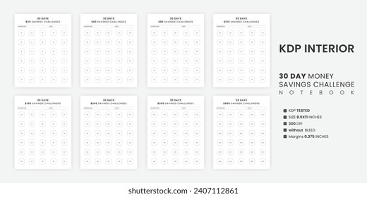 30 Day Money Saving Challenges Printable and Monthly Savings Tracker, Finance Planner Notebook