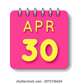 30 day of the month. 30 April. Cute calendar daily icon. Date day week Sunday, Monday, Tuesday, Wednesday, Thursday, Friday, Saturday.