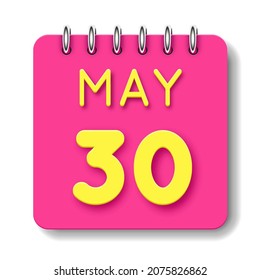 30 day of the month. 30 May. Cute calendar daily icon. Date day week Sunday, Monday, Tuesday, Wednesday, Thursday, Friday, Saturday.