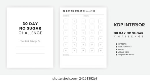 30 Day No Sugar Challenge Printable Template Healthy Habit Tracker Goal Planner