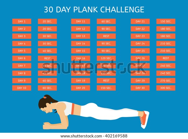 30 Day Plank Challenge Young Woman Stock Vector Royalty Free