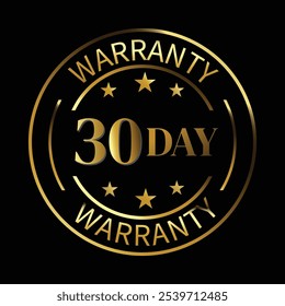 30 day warranty logo with golden shield and golden ribbon.Vector illustration.