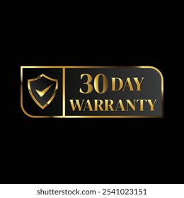30 day warranty logo with golden shield and golden ribbon.Vector illustration.