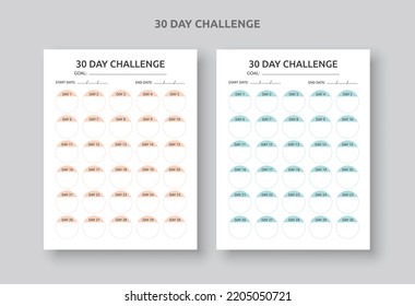 30 Days Challenge Planner Sheets with Goal, 30 Days Habit Tracker