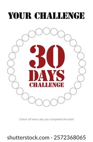 A 30 days challenge tracker image with a circle of check-off circles, encouraging daily task completion. The bold text highlights the 30 days challenge prominently.