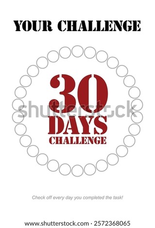 A 30 days challenge tracker image with a circle of check-off circles, encouraging daily task completion. The bold text highlights the 30 days challenge prominently.