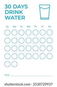30 days drink water planner. Checklist template.