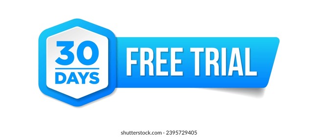 30 days Free trial on white background. Product advertising. Vector stock. Web design. Symbols, signs. illustration.