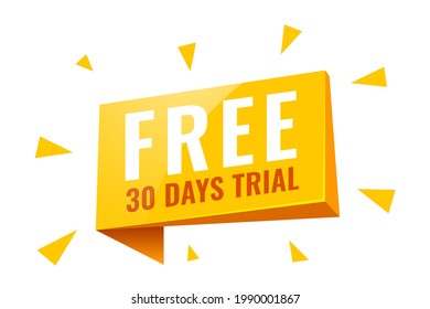 30 Days Free Trial Sale Tag vector illustration. Attractive Free trial element. Guaranteed flat UI style element in yellow. Isolated in white background