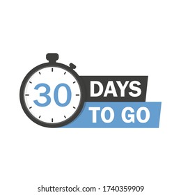 30 days to go label,sign,button. Vector  illustration.