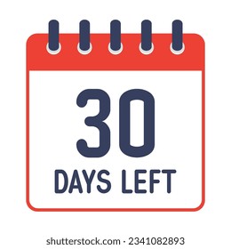 30 days left icon,countdown daily page calendar template vector illustration.