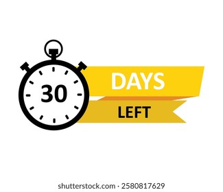 30 days left labels on white background. Countdown badge. Vector illustration. 