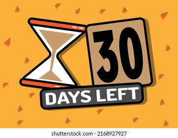 30 Days Left In Timer Hourglass. Vector Illustration In Orange.