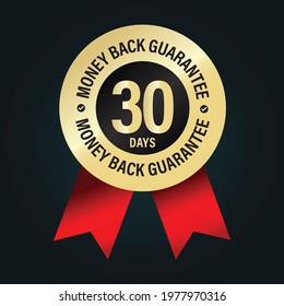 30 days money back guarantee golden vector icon isolated on dark background