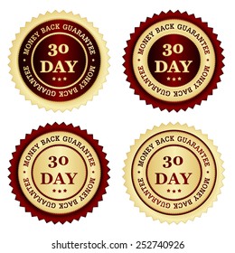 30 days money back guarantee stamps in different colors red and gold