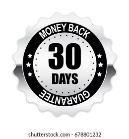 30 days Money back Guarantee silver label, vector illustration
