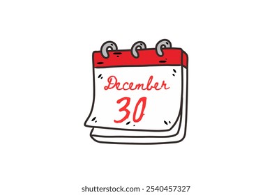 30 December calendar icon. Calendar template for the days of december. Red banner for dates and business