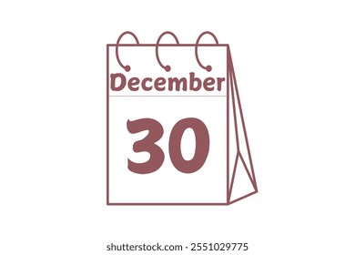 30 December calendar icon text page monthly web design on brown and white background vector, icon, or illustration with the month of December 30