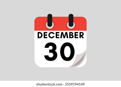 30 December calendar icon text page monthly web design on red, white, black and ash background vector, icon, or illustration with the month of December 30